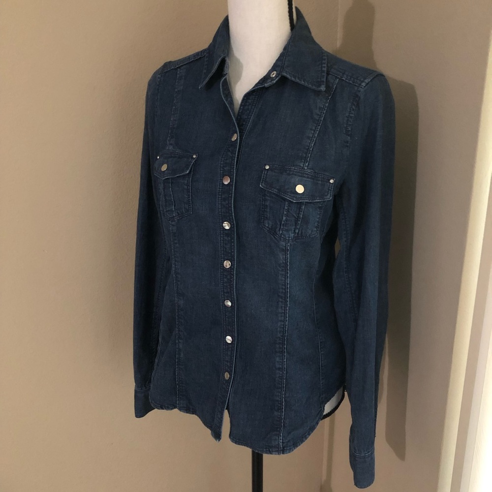 White House Black Market Dark Denim Button-Up Shirt